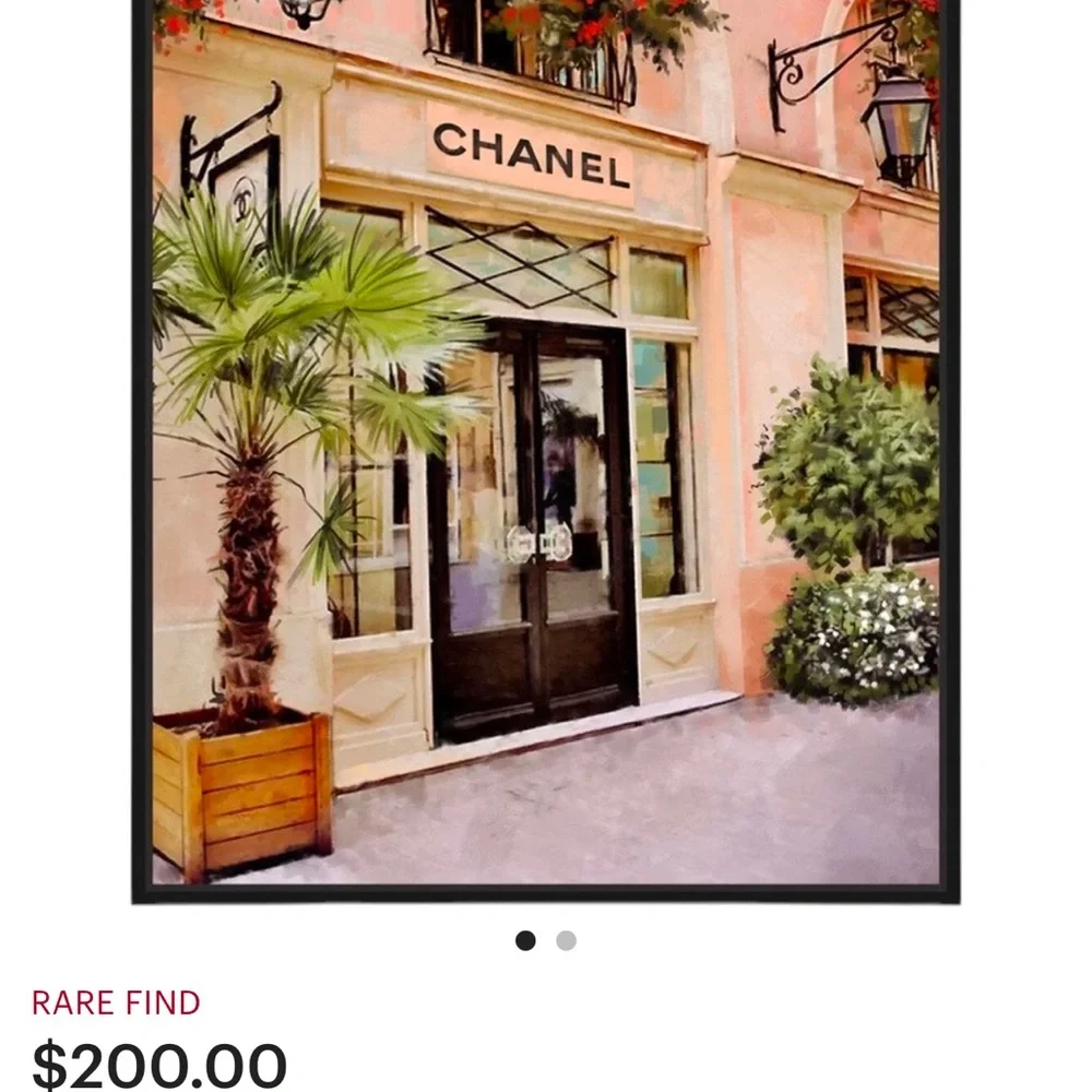 CHANEL Elegant Storefront Canvas with Green and Black Accents